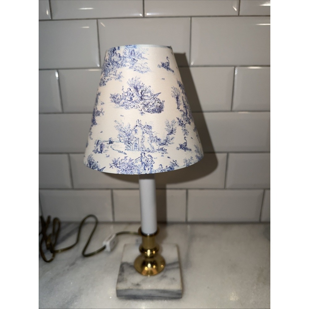 Vintage Marble Base Candle Lamp With Twall Blue Shade